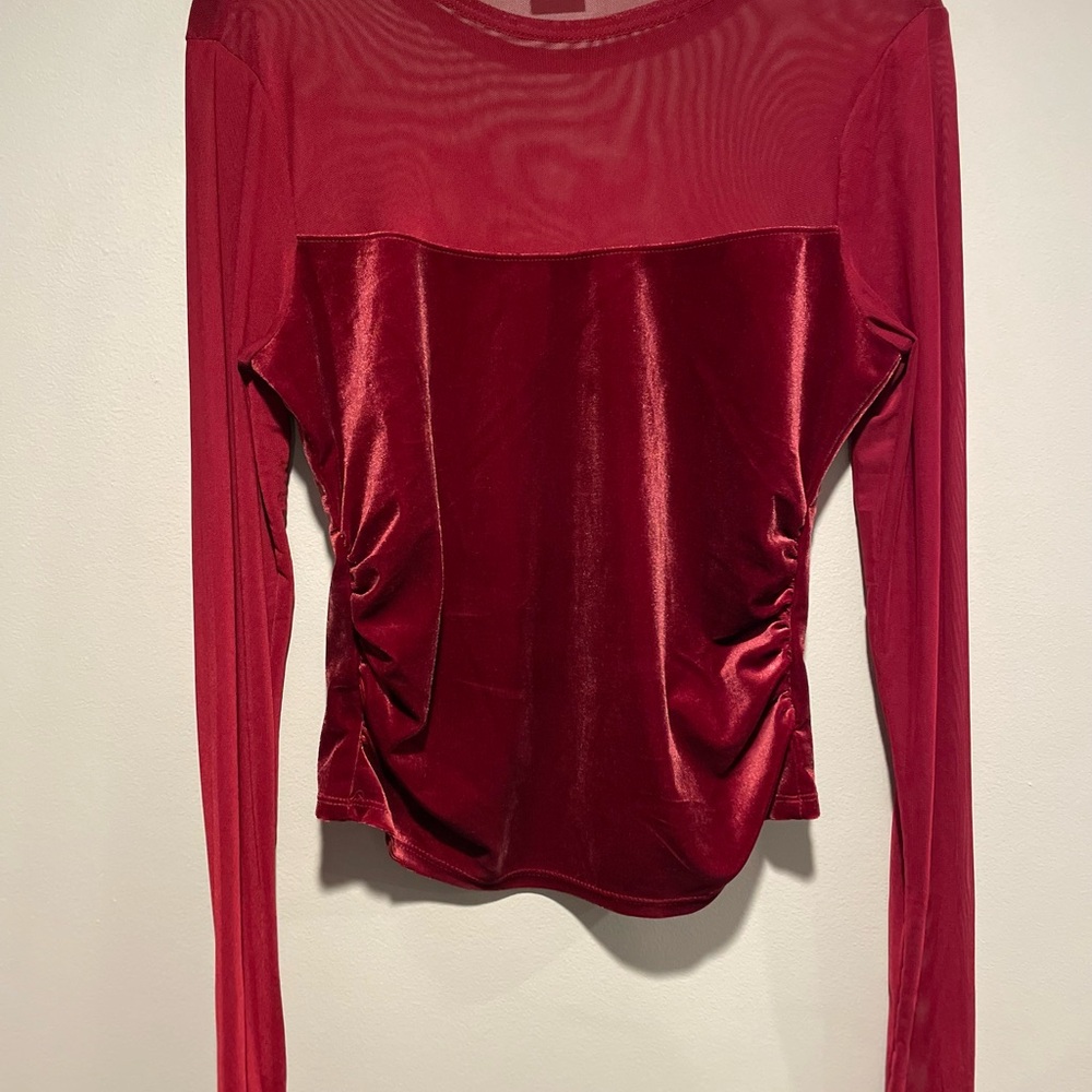 Wild Fable Burgundy Velvet Sheer Blouse. Size Medium
